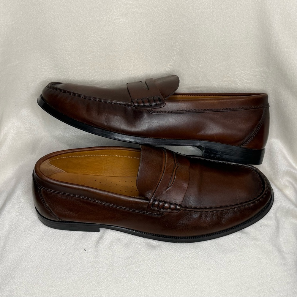 Massimo Dutti Dark Brown Penny Slip Leather Slip-On Loafers